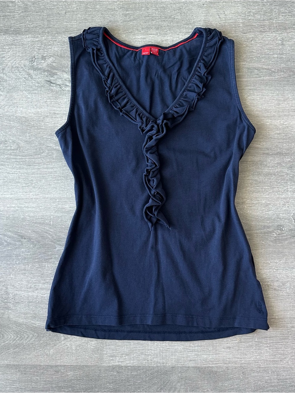 Esprit Navy Ruffle V-Neck Tank Top